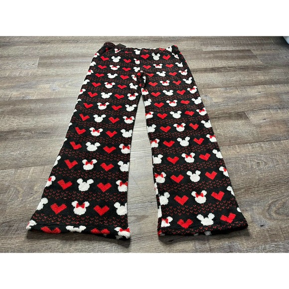 Disney Fleece Pants Adult Large Red and White Mickey Mouse L5 - Picture 1 of 6